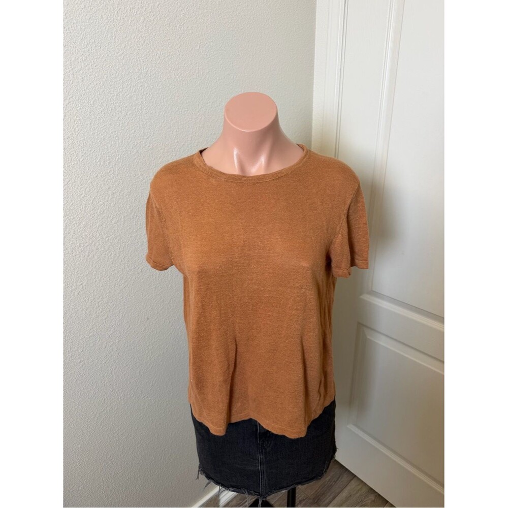 Jenni Kayne Linen Lightweight Crewneck Tee in Rust Sz XS